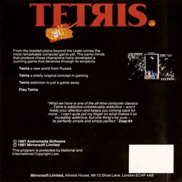 Tetris (Mirrorsoft) box cover back